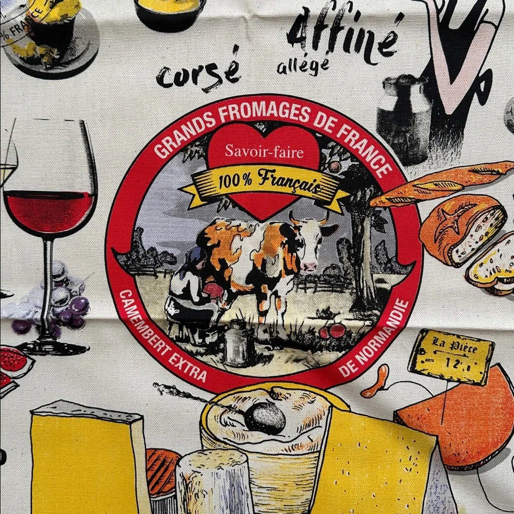 NWOT Torchons & Bouchons Tea Towel Cheese Party 19 x 28.5 inches French